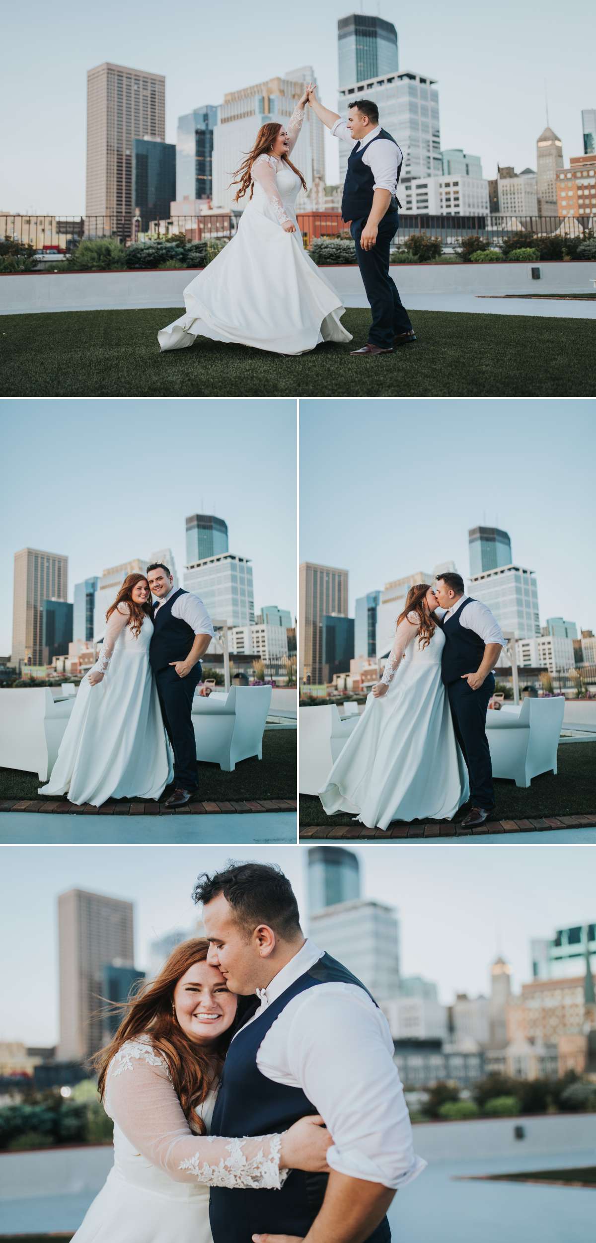 Bride and Groom portraits on roof. 